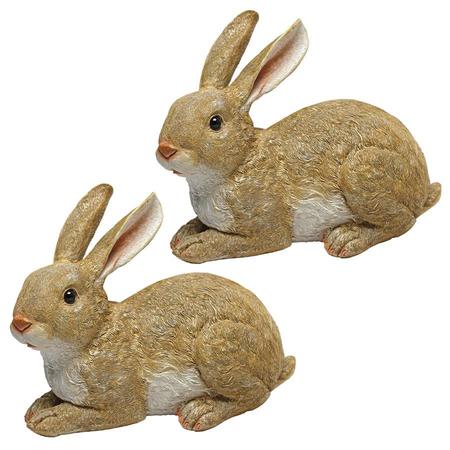 DESIGN TOSCANO Bashful, the Bunny, Lying Down Garden Rabbit Statue: Set of Two QM9200861